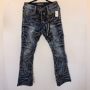 Valabasas Men's Slim Straight Blue Patchwork Jeans